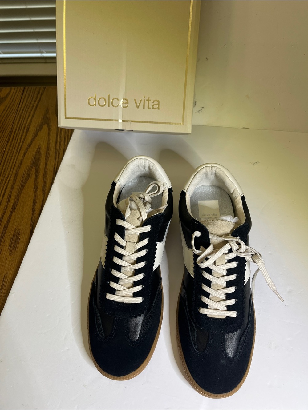 Dolce Vita women’s Black and White Runner Sneakers with Gum Sole